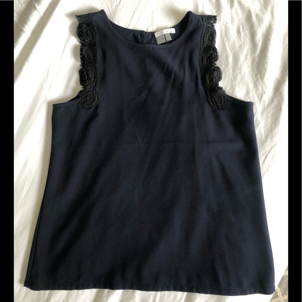Dalia Navy Tank with Black Lace Trim